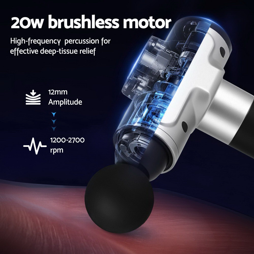 Everfit Massage Gun 30 Speed 6 Heads Vibration Muscle Massager Chargeable Silver โ image 3