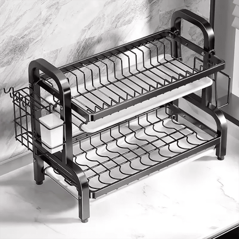 Compact 2-Tier Dish Drying Rack with Drainboard โ image 4