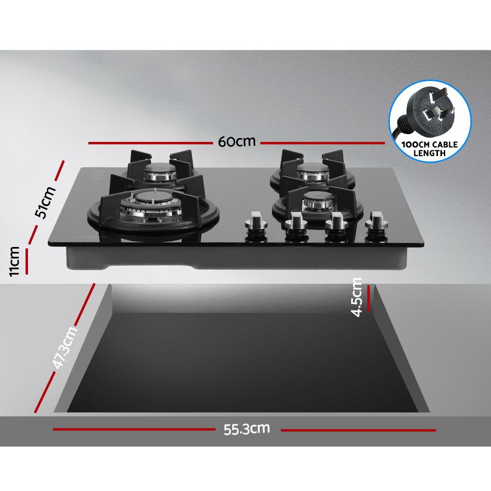 Devanti Gas Cooktop 60cm 4 Burner Black โ image 2