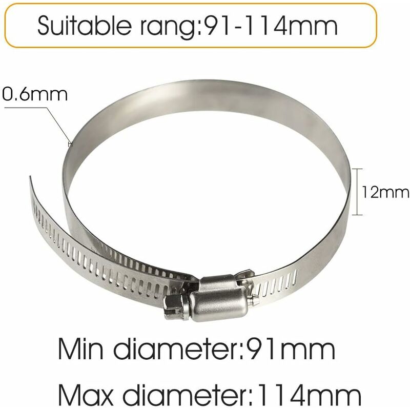 8 pcs Hose Clamp, Adjustable 91-114Mm Stainless Steel Hose Clips Sizes For Fixing Hoses And Pipes — image 2