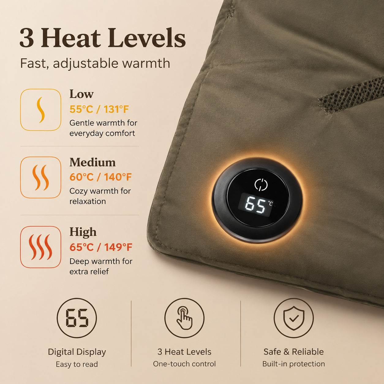 Rechargeable Hand Warmer Muff, USB Electric Heating Pad with Digital Display Temperature Control, 3 Heat Levels Portable Far Infrared Heated Cushion for — image 3