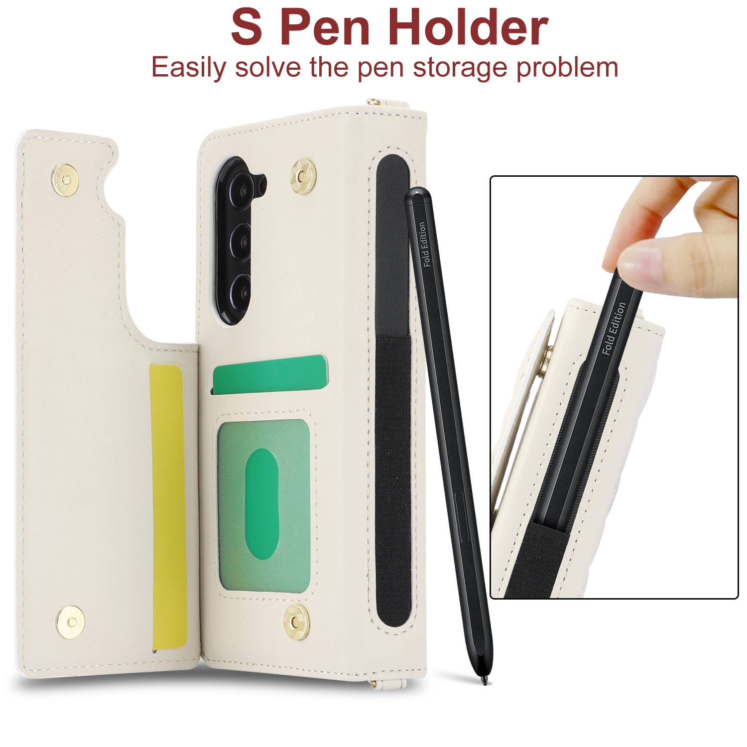 Galaxy Z Fold5 Multi-Functional Leather Wallet Case for Samsung Z Fold Series - Crossbody with Pen Slot, Quilted Design Pen Not Included โ image 2