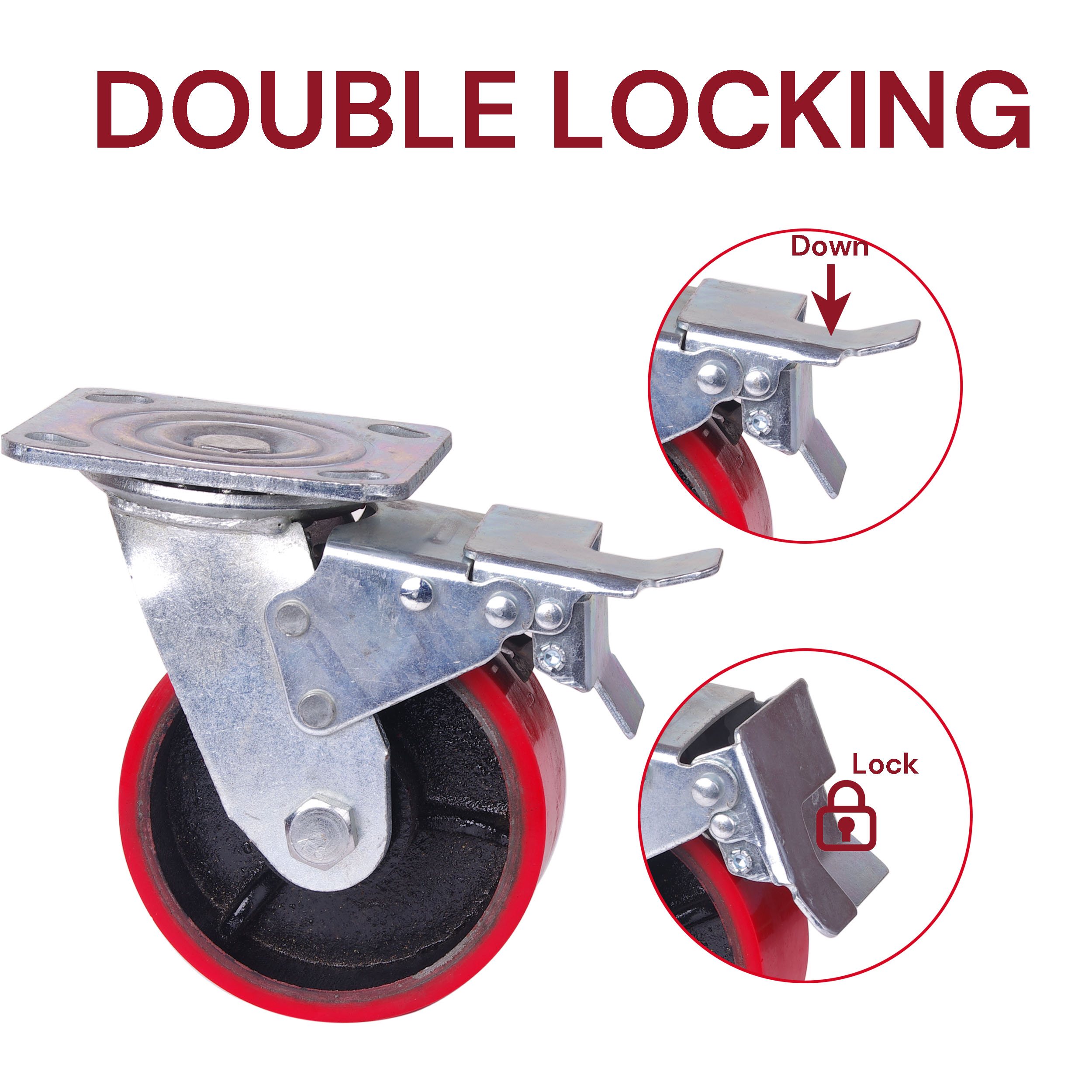 6 inch Industrial 600KG Caster Wheels Swivel with Brake Locking Casters Castor Wheels Cart Furniture Workbench โ image 4