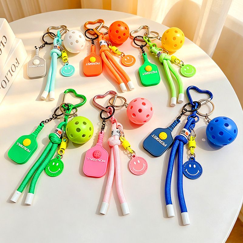 1 Piece Pickleball Keychain Bag Charm - Pink Sports Pendant with Mini Paddle, Ball, Smiley Charm and Woven Cord, Cute Gift Friendly Key Ring for Bags โ image 4