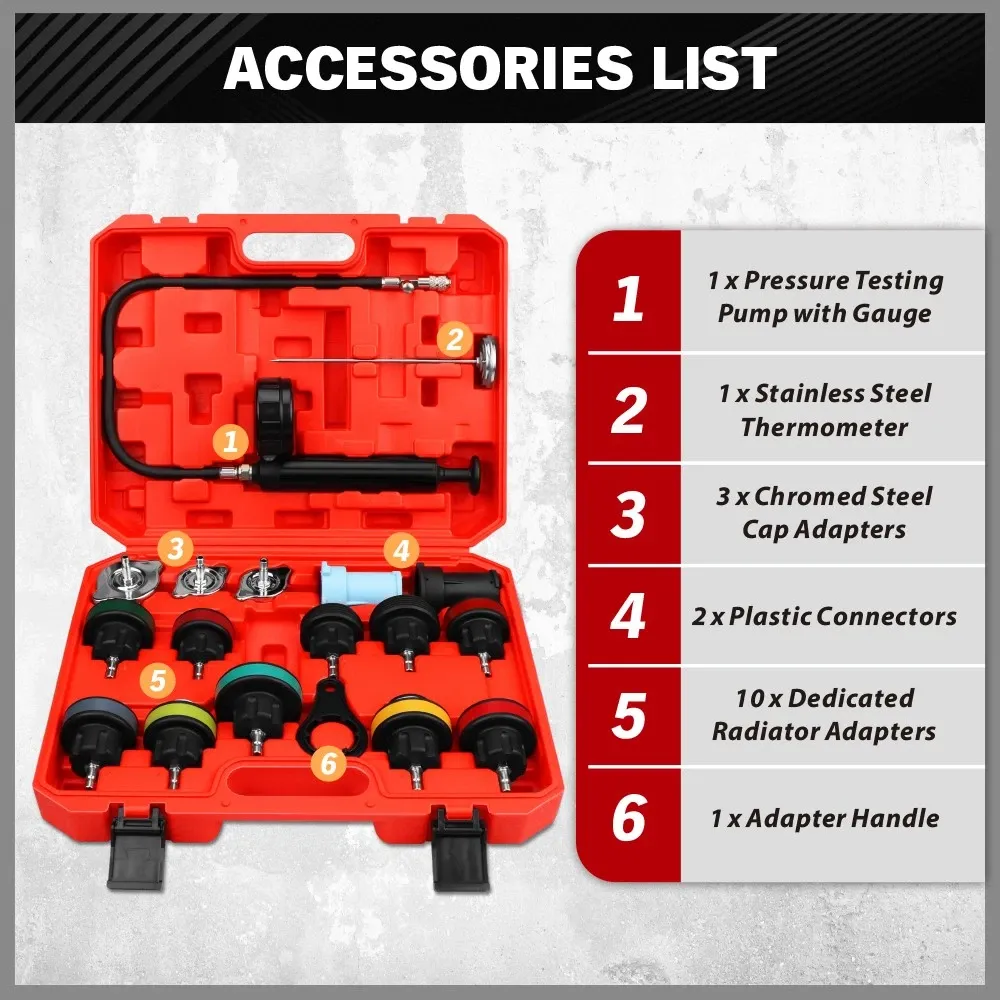 18PCS Radiator Pressure Tester Coolant Purge Refill Vacuum Cooling System Kit โ image 2