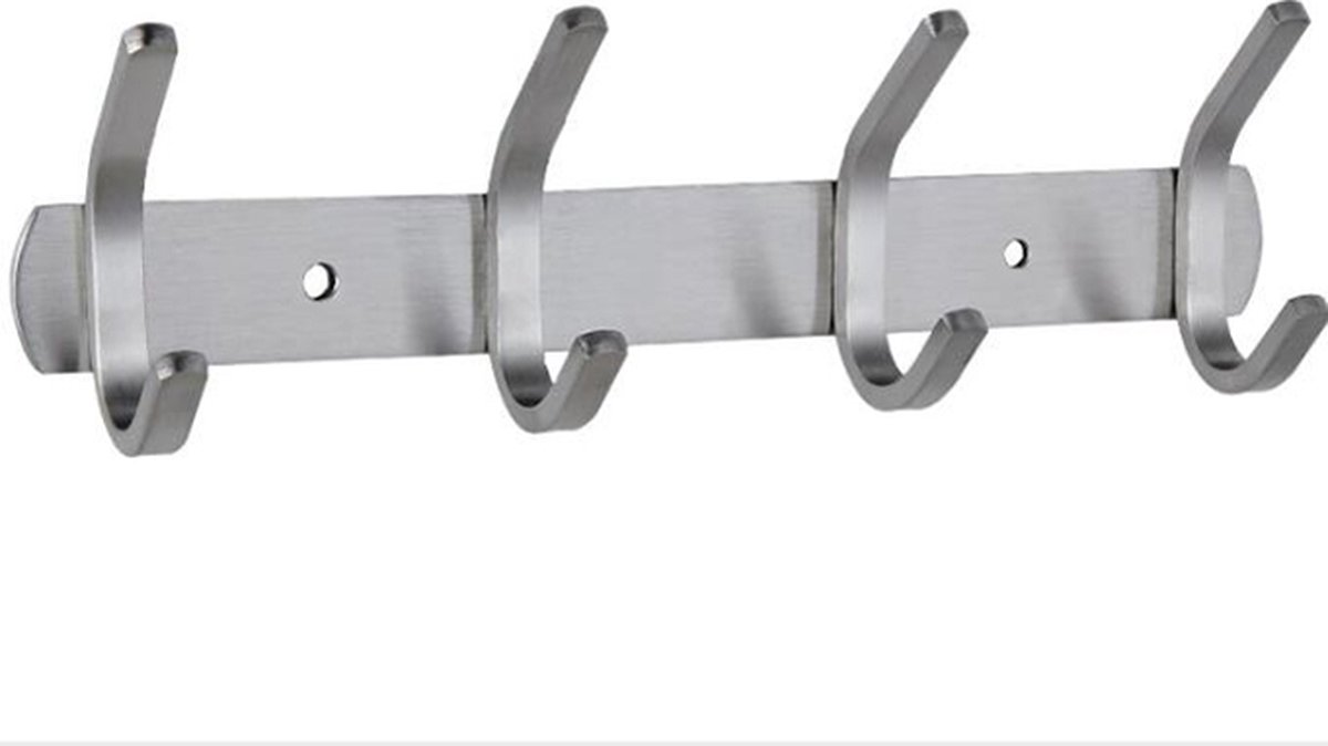 Wardrobe hooks - 4 hooks Stainless steel - Hook strip - Clothes hooks - For wall, wardrobe rail, wall wardrobe for bedroom, bathroom, kitchen - Silver - Coat