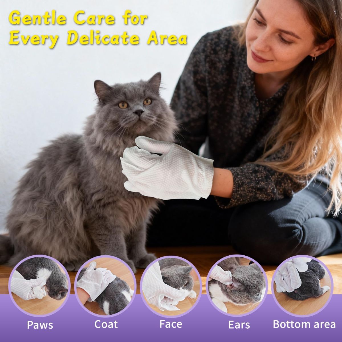 Pack of 3 Hypoallergenic Pet Wipes Natural Pet Cleaning Wipes Dog And Cat Grooming Gloves — image 5