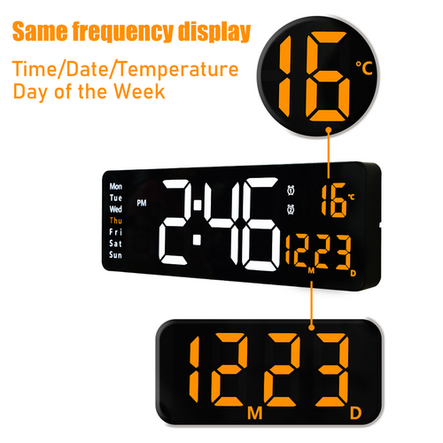 16" Orange Large Digital Big Jumbo LED Wall Desk Clock Display With Temperature Calendar — image 5