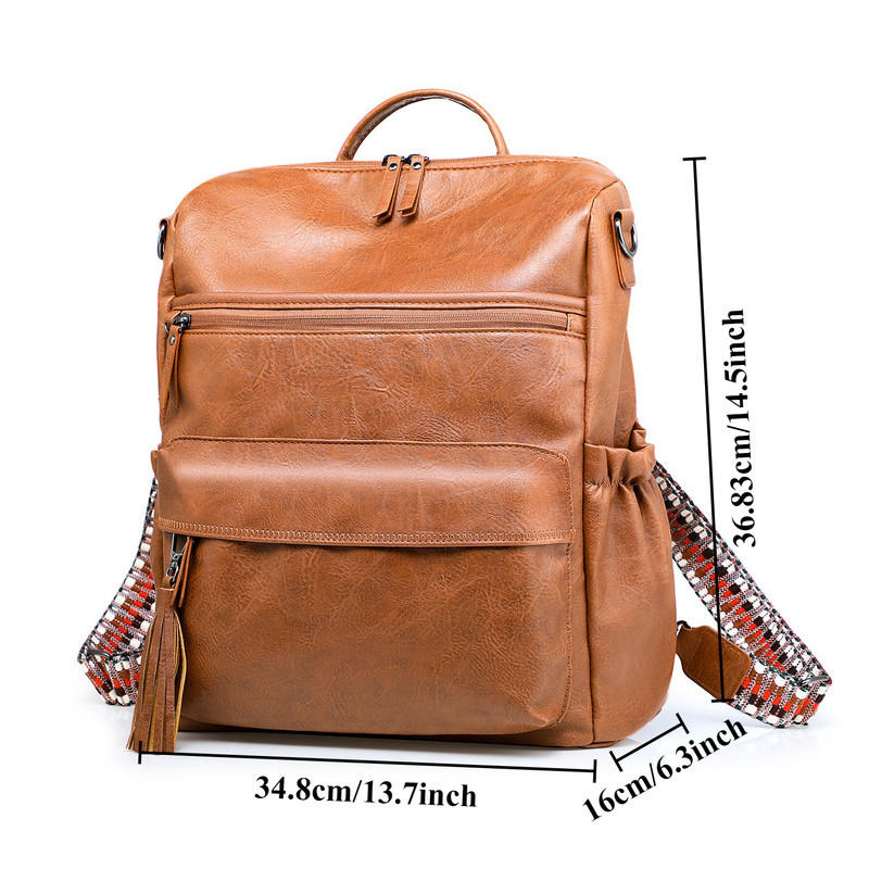 Coffee Fashionable Large-Capacity Women's Backpack - Waterproof, Durable, High-Quality PU Leather - Travel Backpack - Vintage-Style PU Leather Backpack — image 2