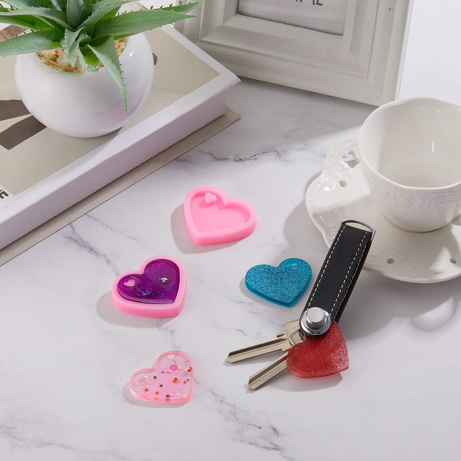4 Pieces Heart Resin Keychain Molds for Epoxy Resin Easter Mother's Day Silicone Fondant Molds Love Keychain Gift with 20 Pieces Key Rings for DIY Decoration — image 5
