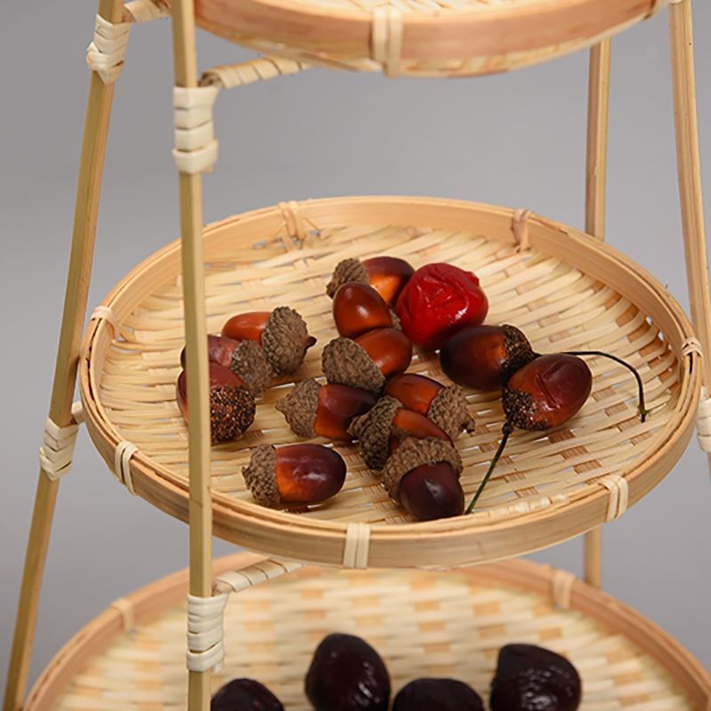 3pc Bamboo Basket Wooden Tray Cupcake Containers Tiered Fruit Basket for Kitchen Counter Fruit and Vegetable โ image 5