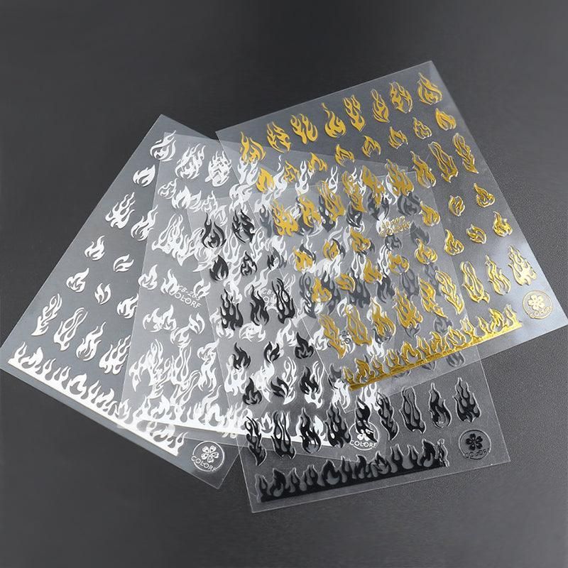3D Flame Nail Stickers Fire Design Manicure Decals Self Adhesive Nail Art Sheet - Gold โ image 3