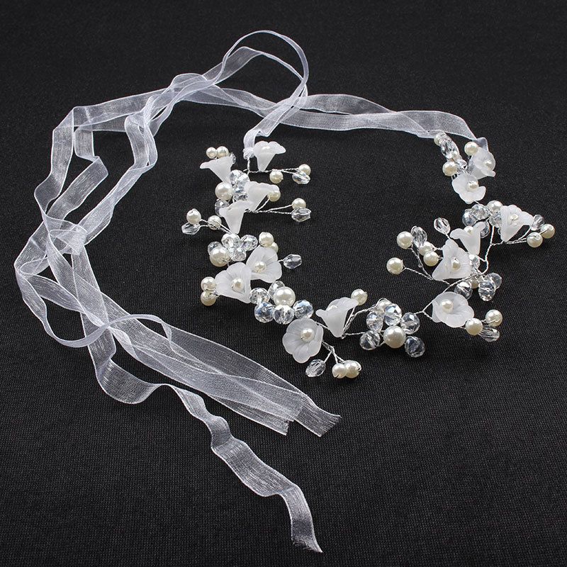 Flower Girl Hair Accessory, Princess Headpiece White Flower Headband Pearl for Girl and Flower Girls Cute Bridal Wedding Hair Band — image 2
