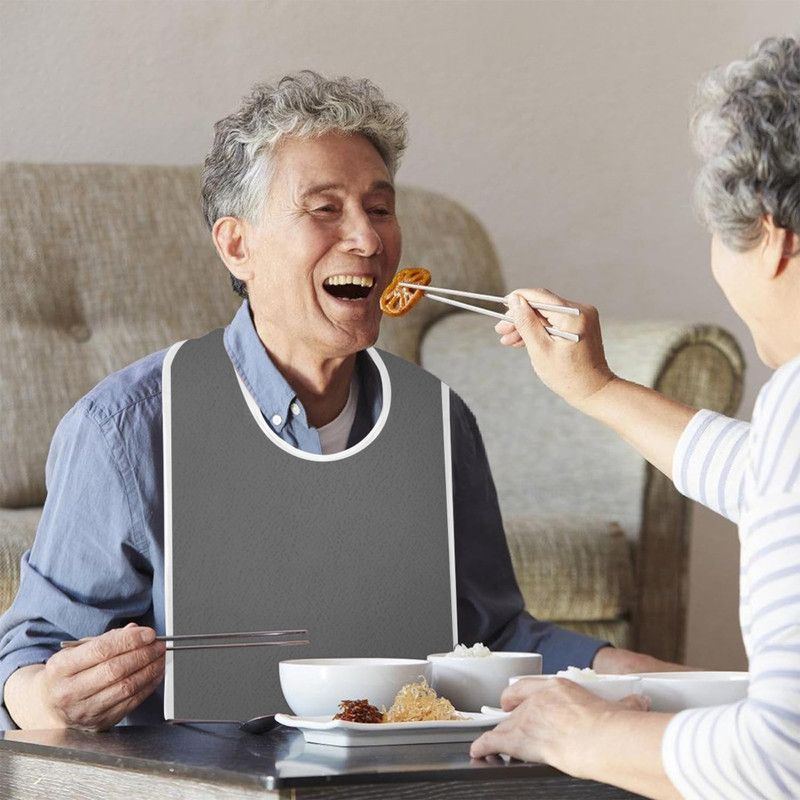 Waterproof Mealtime Bib for Adults and Seniors, Washable Eating Apron for Bedridden and Hemiplegic Patients—Red — image 3