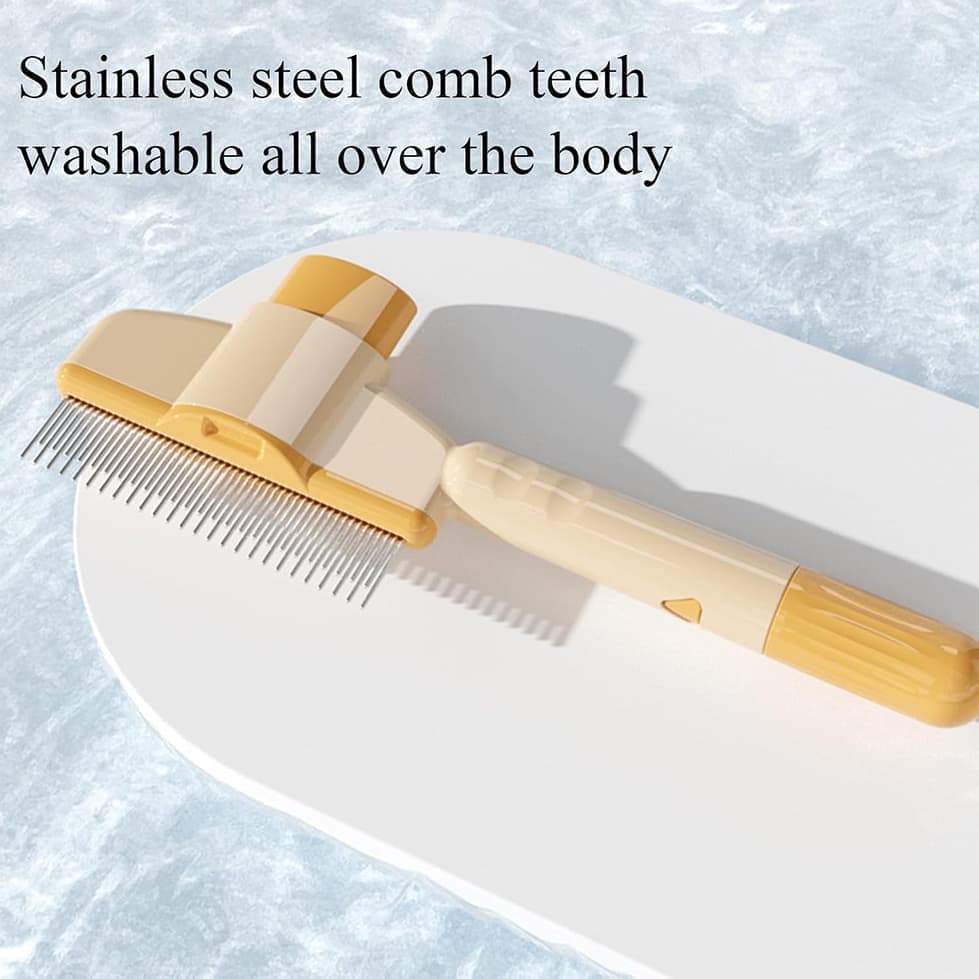 Self-Cleaning Dog Cat Fur Brush Removes Loose Hair, Easy Clean Design, Yellow — image 5