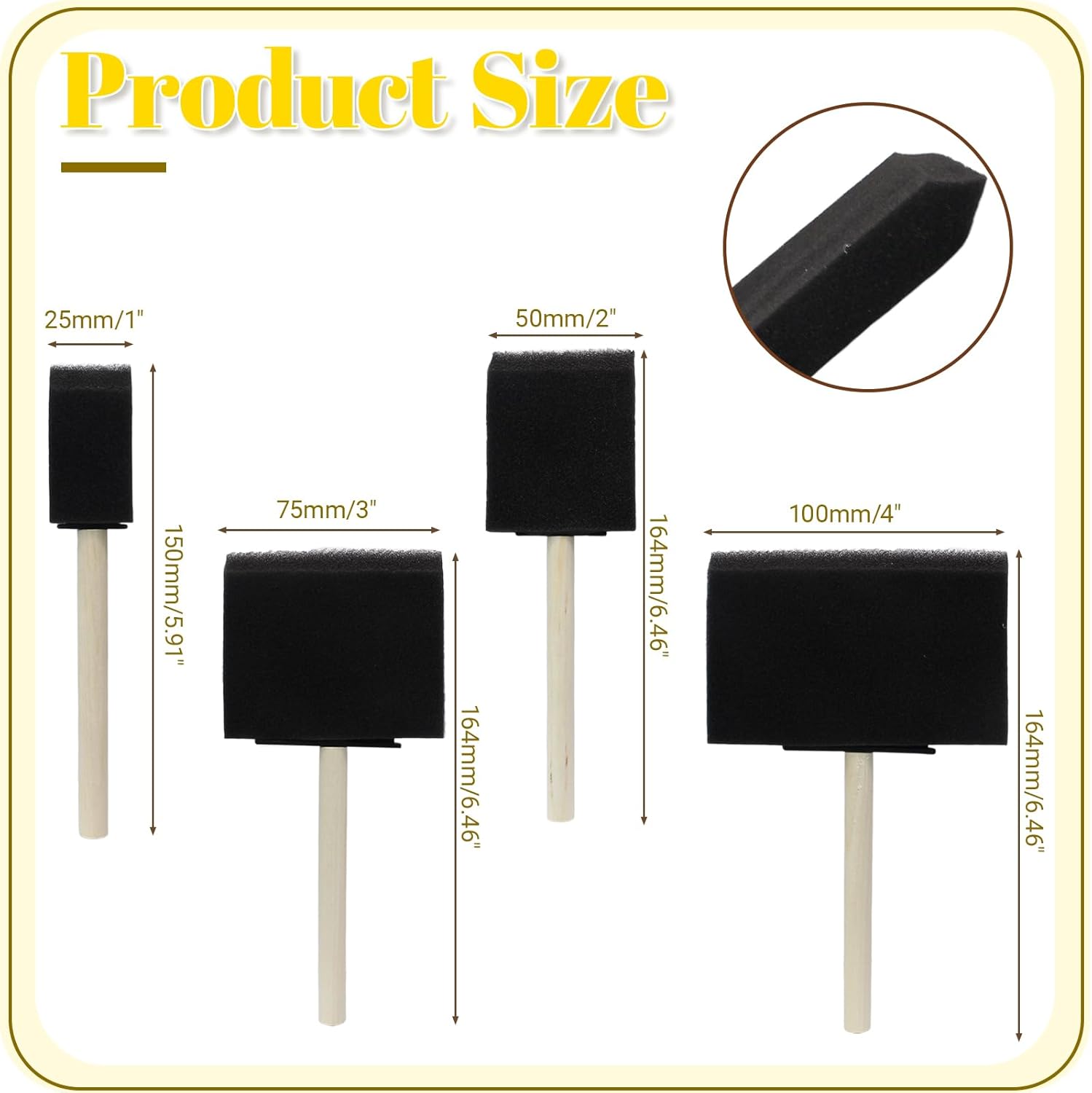 Biaungdo 4 Pcs 4 Sizes Foam Paint Brushes, Foam Sponge Brush for Painting, Sponge Paint Brushes with Wood Handle for Varnishes, Staining, DIY Crafting โ image 2