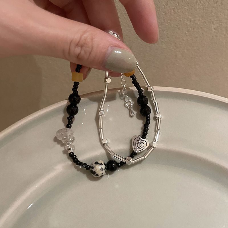 Double Strand Love Heart Bracelet Handstring Friendship Beaded Bangle Trendy Wrist Chain Fashion Accessory Gift — image 5
