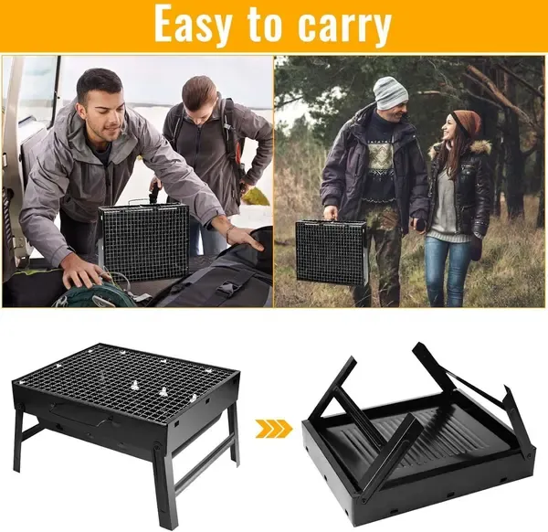 1 Piece Foldable Charcoal Grill, Stainless Steel Tabletop BBQ for Camping, Picnics, Gardens and Travel, Black, 35 × 17 × 23 cm — image 2
