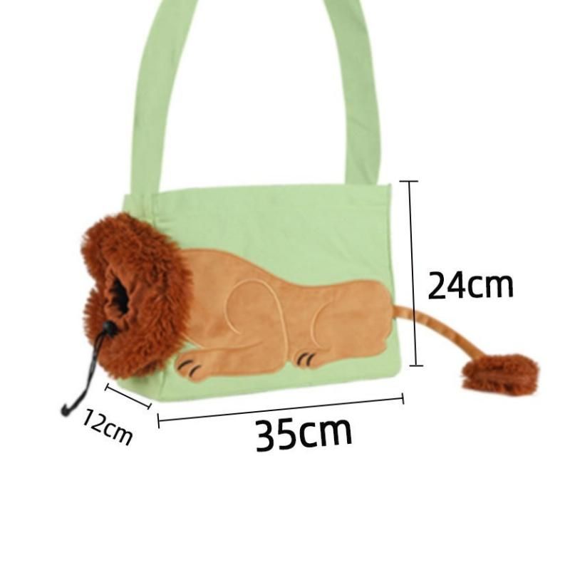 Lion Style Canvas Pet Carrier Green Bag(small size 35*12*24cm) - Adjustable Head Opening, Breathable Mesh, 8cm Wide Shoulder Strap, PE Support Base, Portable