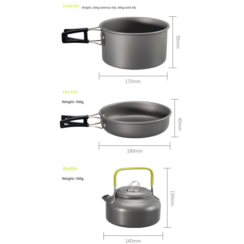Camp Cookware 2-3 People Set, Pan Pot Teapot Lightweight Outdoor Portable Camping Cooker Set for Trekking Hiking BBQ Picnic Campfire — image 5