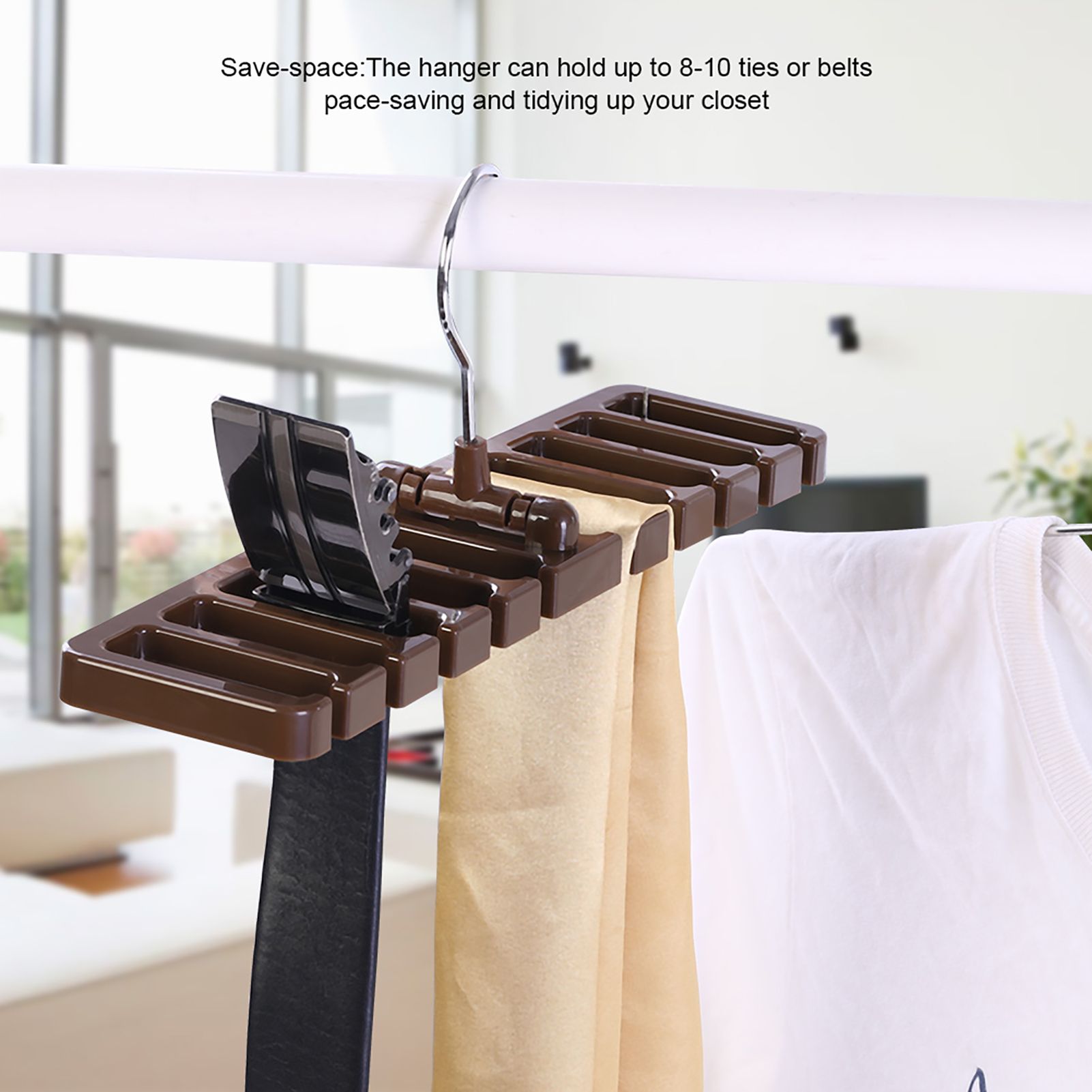 10 Slot Tie Belt Scarf Rack Organizer Sturdy Plastic Closet Wardrobe Space Saver Brown — image 2