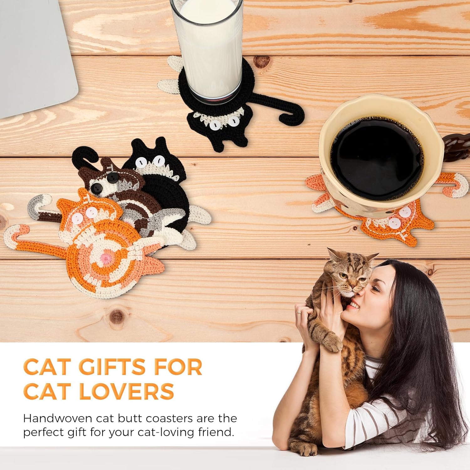 Drink Coaster | Cat Gifts for Cat Lovers,Fun Woven Coasters,Cute Coffee Coaster for Home Decor Tabletop Protection Suitable for Kinds Cups (3PC) โ image 4