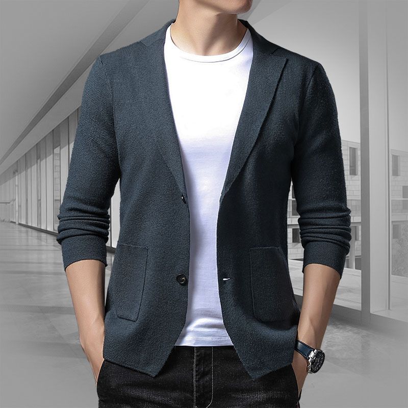 Men Knitted Cardigan Long Sleeve Slim Fit Grey Black 48/105/165/M — image 2