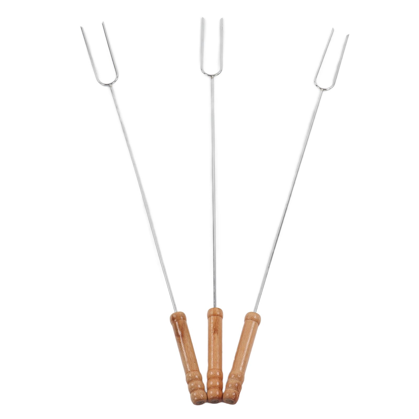 3Pcs Barbecue Forks Multifunctional Stainless Steel Roasting Stick with Beech Wood Handle for Outdoor BBQ Camping 47.2cm — image 4