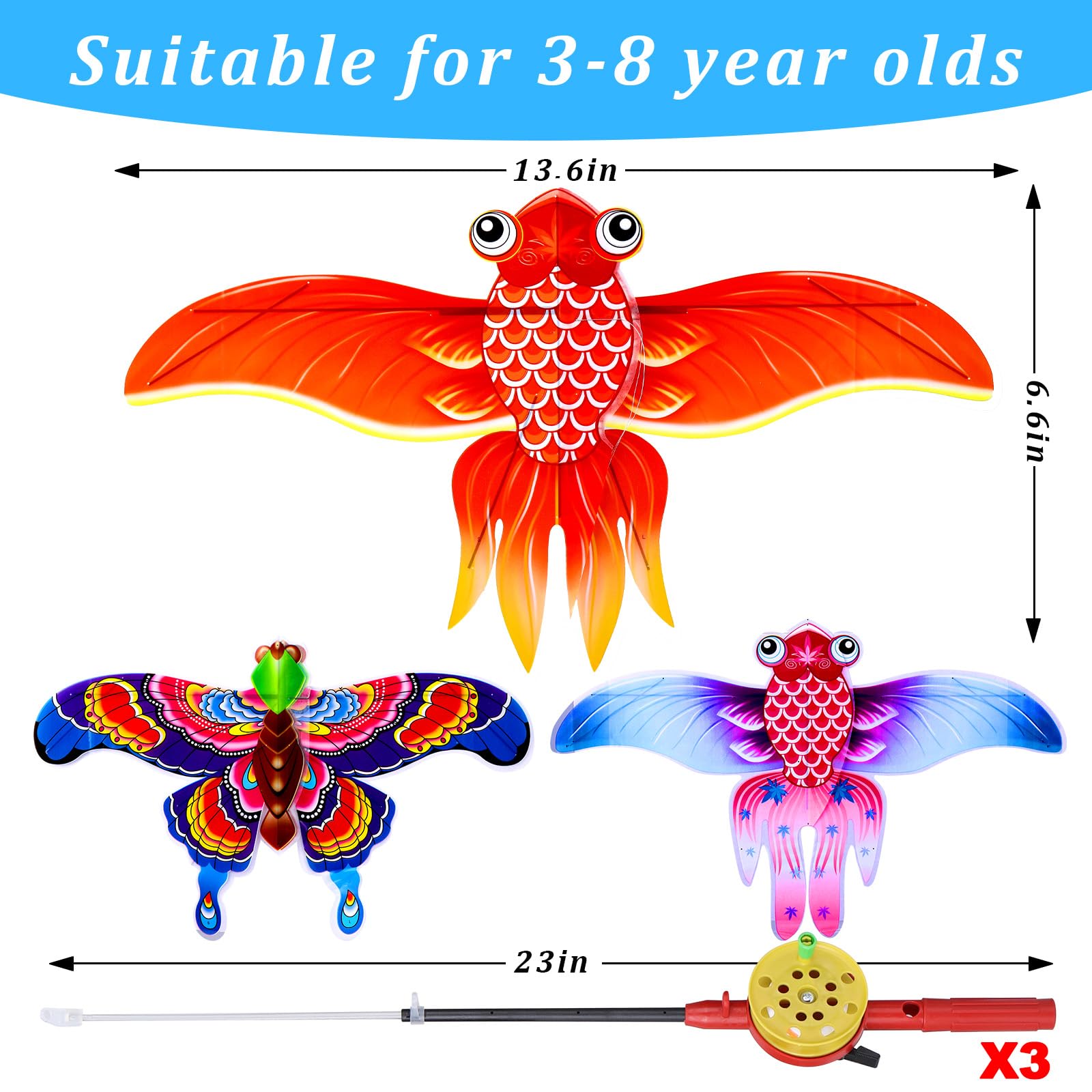 Kids’ Mini Fishing-Rod Kite Set – 3-Pack Fish Designs, Easy-Grip Reel Handle, Adjustable Line, Lightweight & Durable for Outdoor Play, Perfect for Beginners — image 5