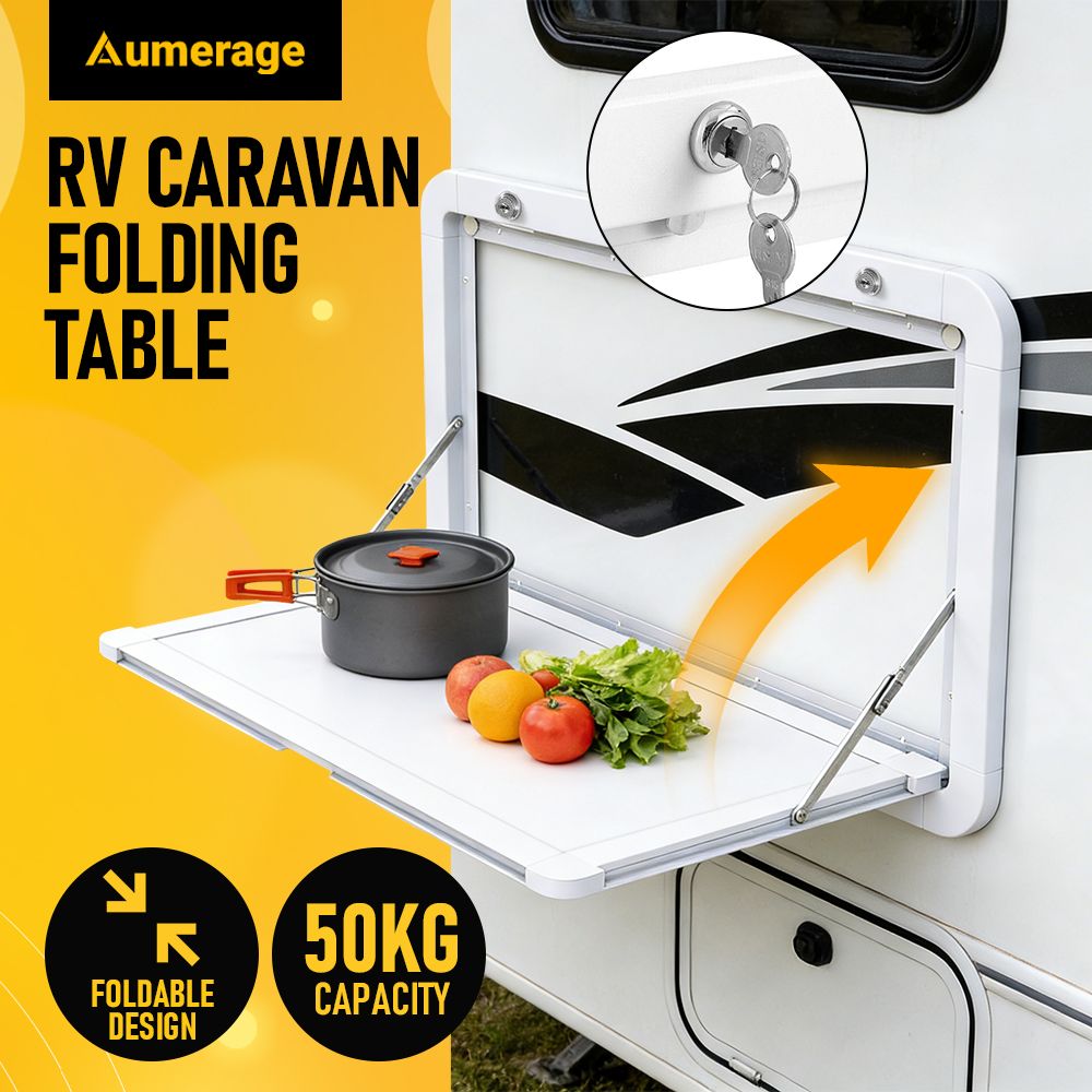 Heavy Duty Folding Caravan Table 800 x 450mm – Full Metal Frame, Lockable, 50kg Max Capacity, White — image 2