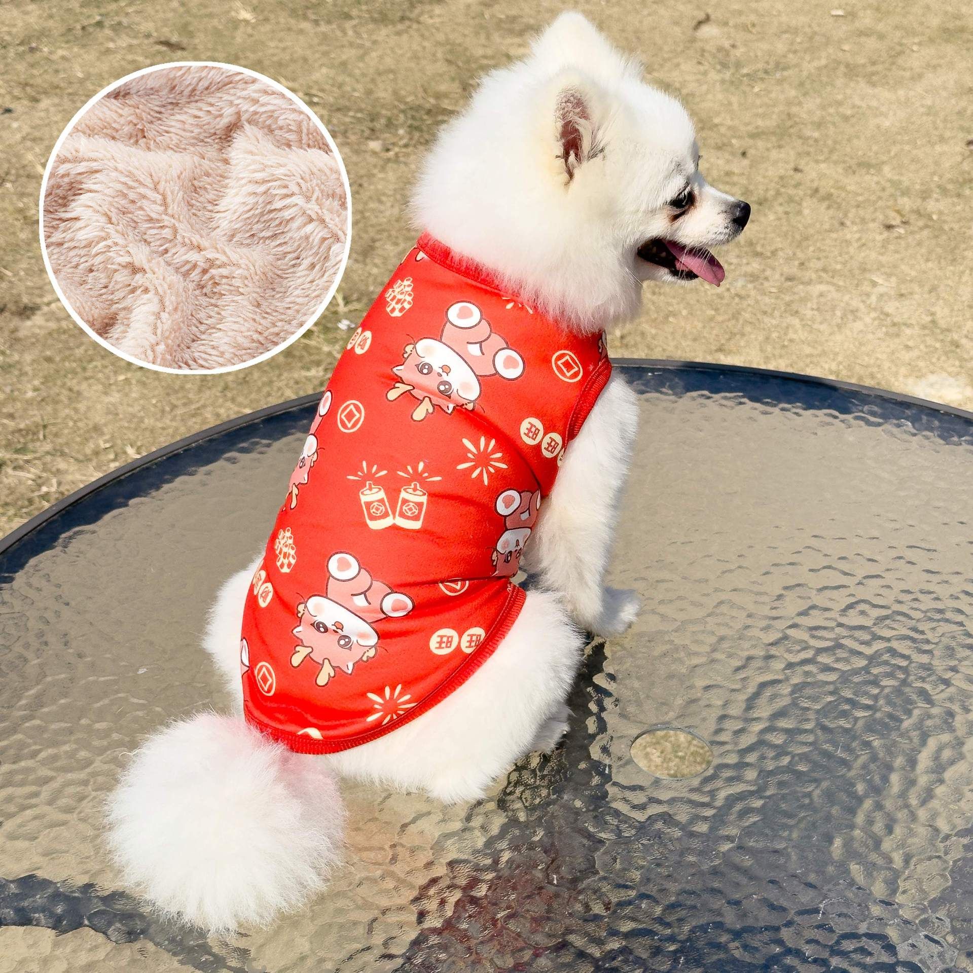 Winter Dog Vest Polyester Fleece Lined Cartoon Print Prosperous wealth [plus velvet and thickening] 7xlbust size89cm back length 57cm [recommended