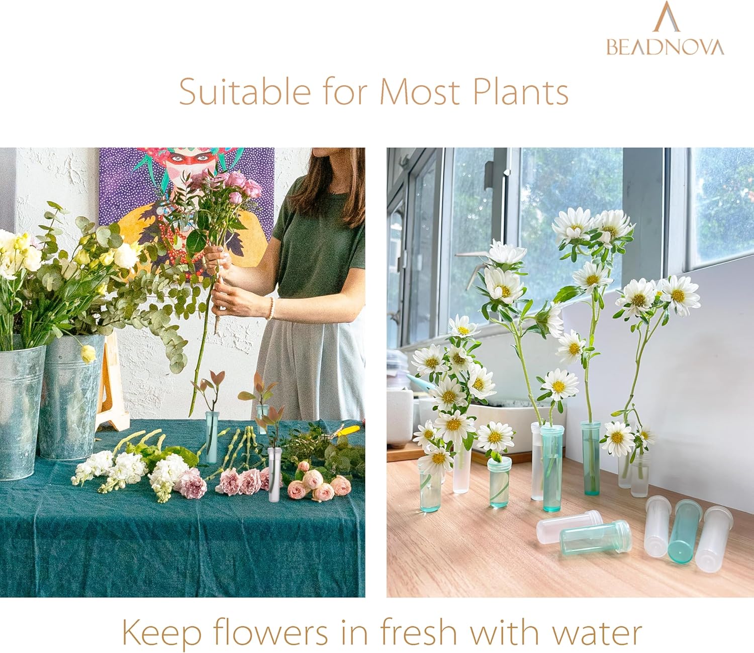 Flower Water Tubes 1.6 Inch Plastic Water Tubes for Flowers Floral Vials with Caps for Decoration Arrangement (Green, 60 Pcs) โ image 6