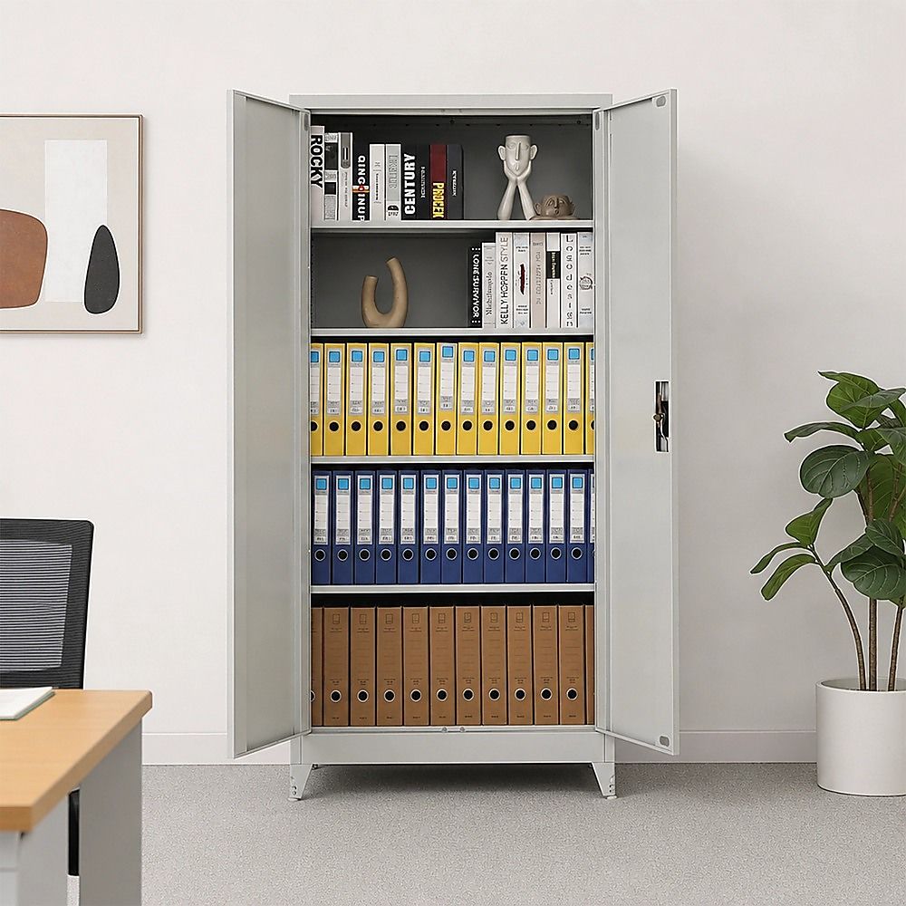 Two-Door Metal Cabinet Shelf Storage for Home Office Gym โ image 3