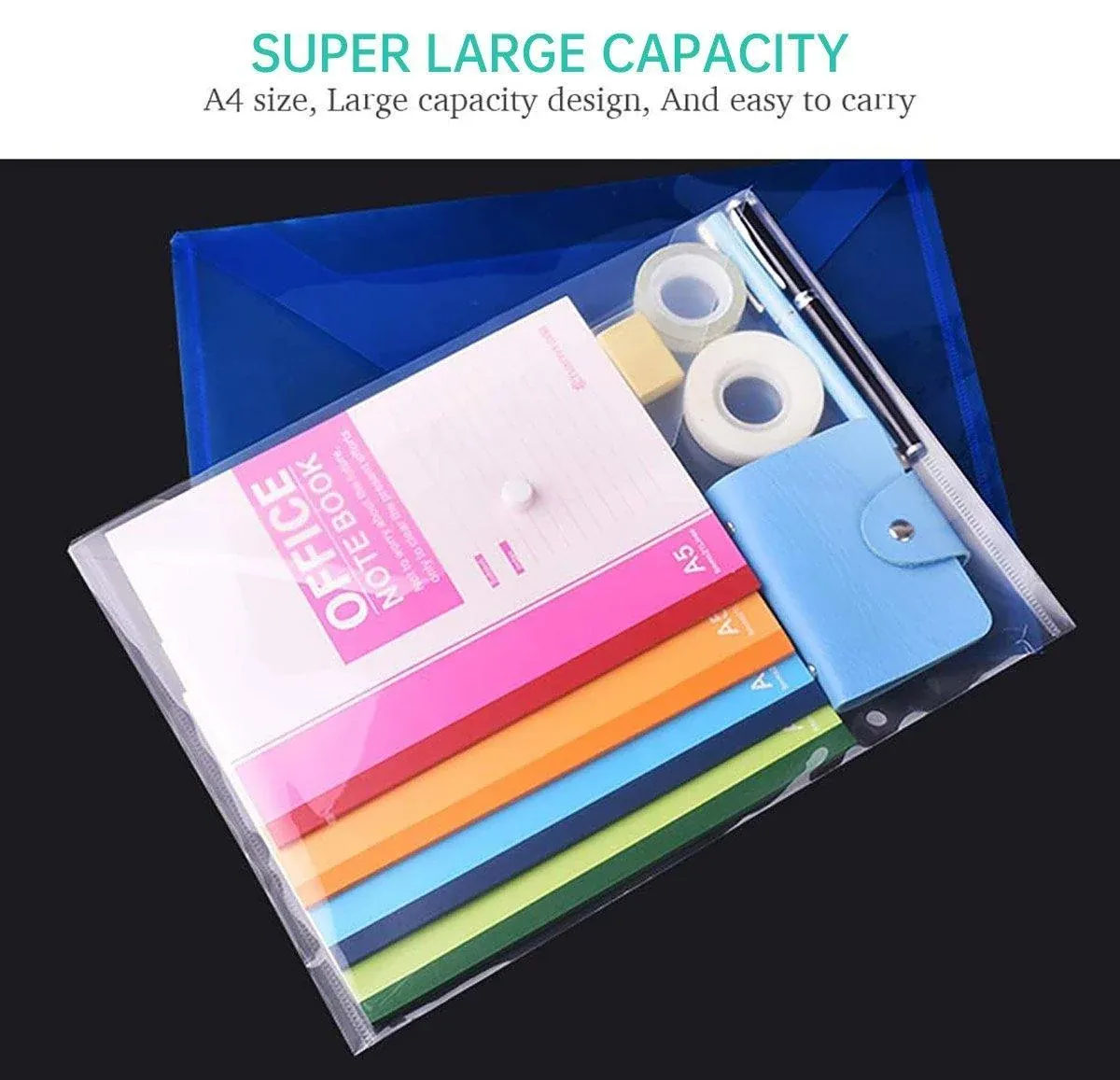 12pcs A4 Plastic File Bag Translucent Document Storage Pouch with Button Closure — image 6