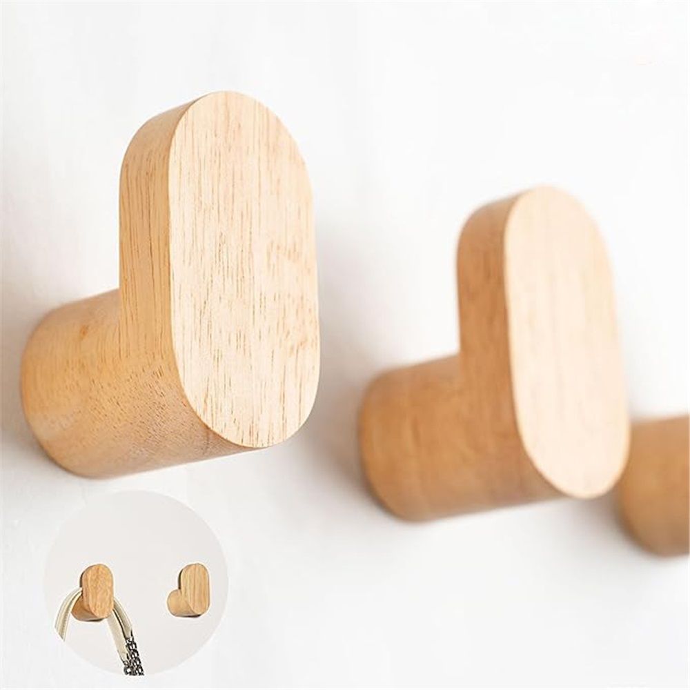 Coat Hooks for Hanging Heavy Duty - 4 Pack Wooden Hooks Modern Minimalist, Natural Wood Hooks for Hanging Hat, Towel, Robe, Bag โ image 2