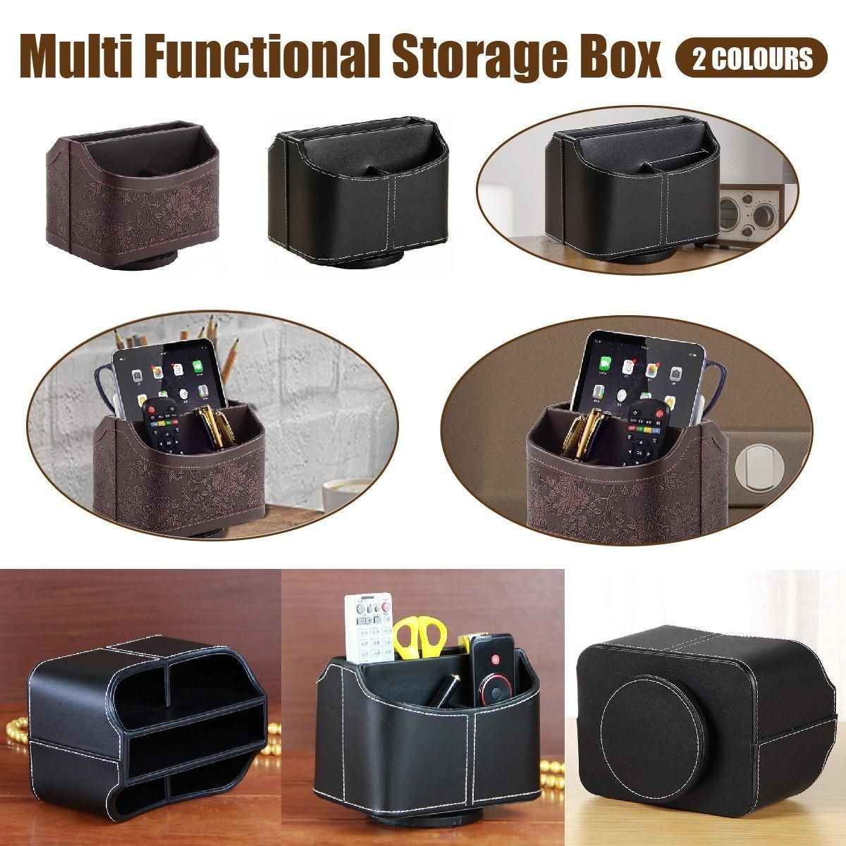 Leather Remote Control Holder 360 Degree Spinning Desk TV Remote Table Organizer - Black β image 2