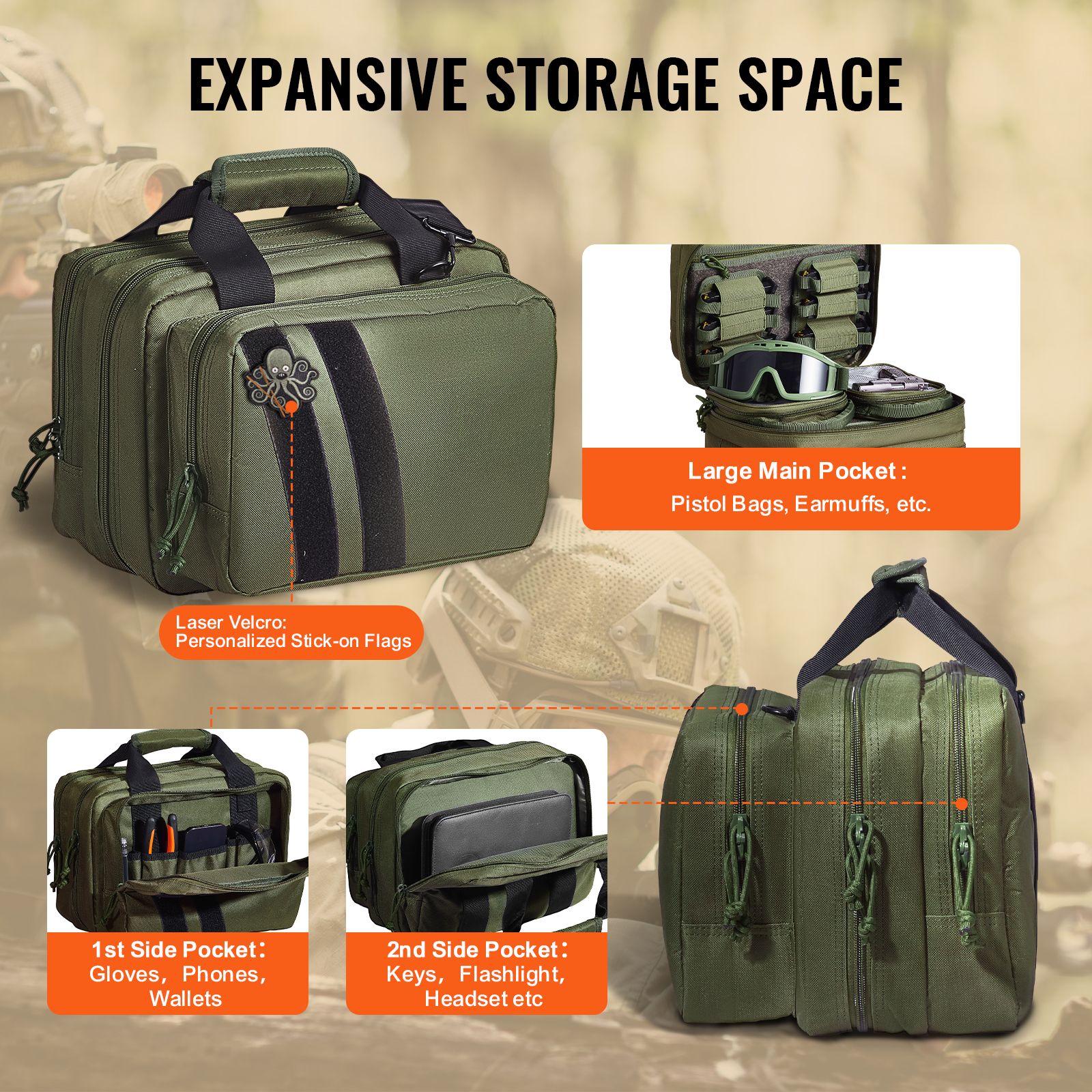 Range Bag for 2 Pistols Tactical Gun Bag 2 Built-in Pistol Bags Green — image 4