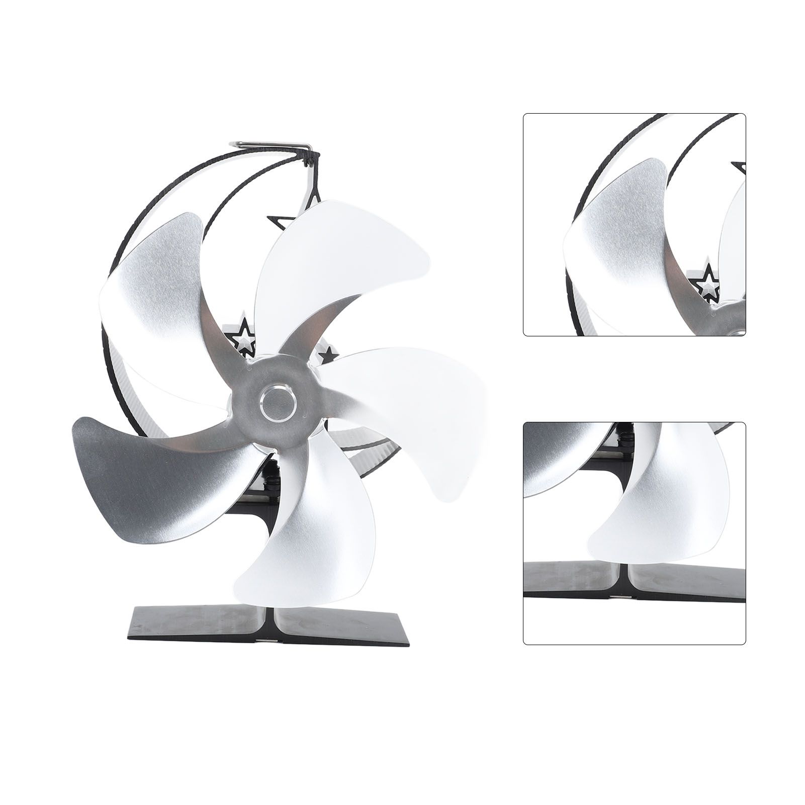 Wood Burner Fan 5 Blades Ultra Quiet Air Circulation Heating Energy Saving Heat Powered Fireplace Fan for Ice Fishing Camping Silver โ image 5