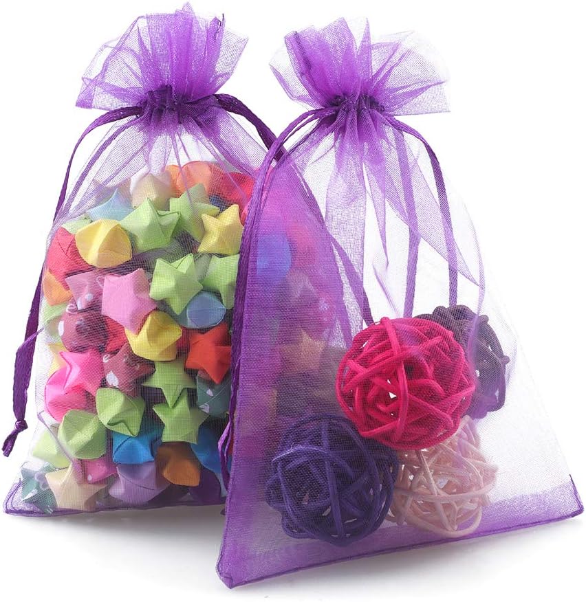 Purple Organza Bags 4x6 in, 100PCS Drawstring Organza Bags, Sheer Mesh Jewelry Pouches, Lavender Wedding Party Festival Gift Bag Candy Pouches for Mother's — image 5