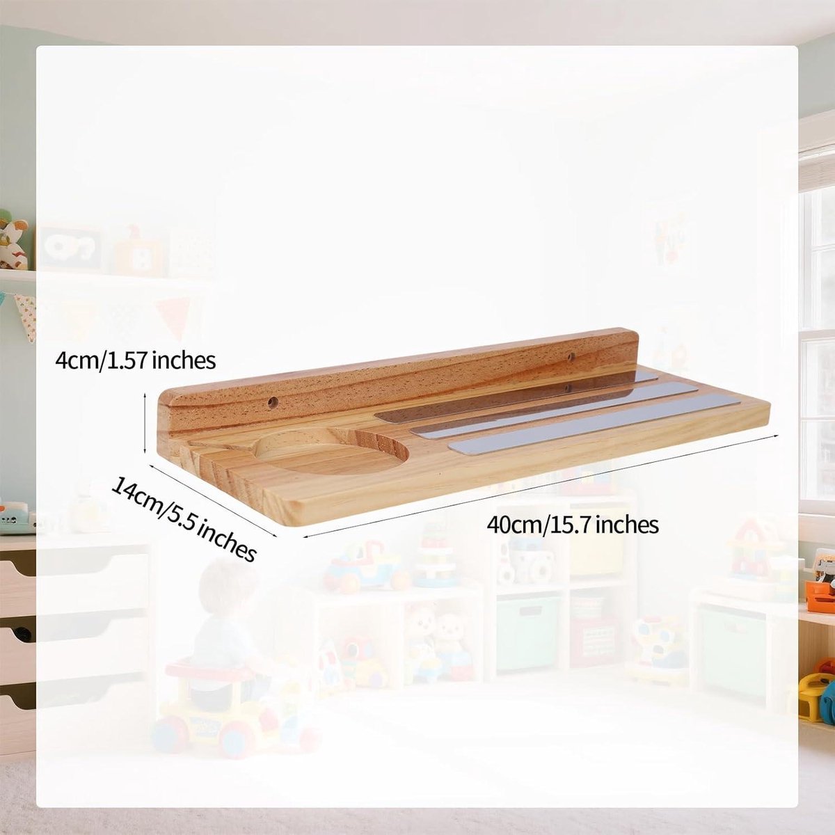 Magnetic Shelf for Tonies, Wooden Display Shelf for Toy Figures with Charging Station - Nursery Organizer with Floating Design and Storage Accessories — image 5