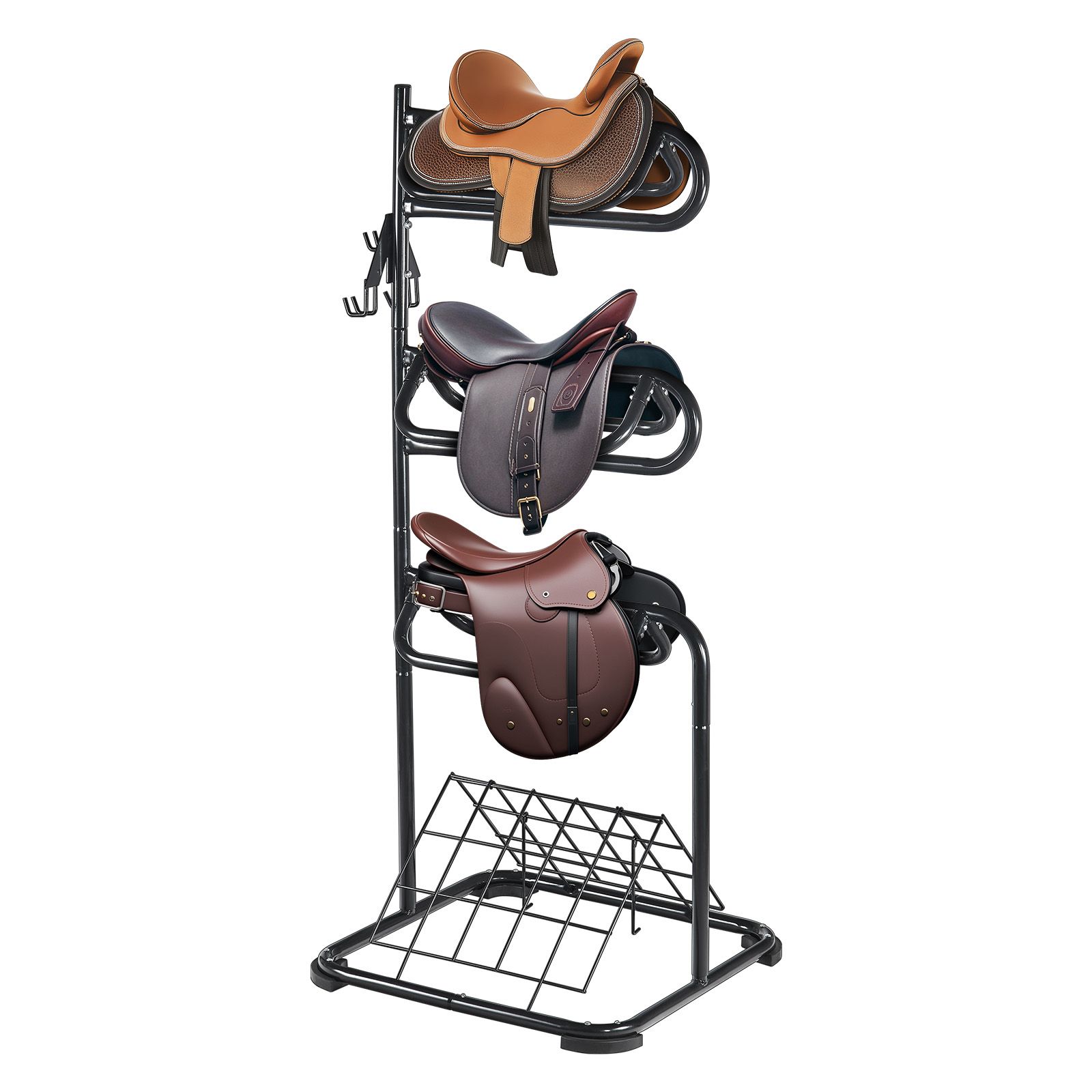 Freestanding Saddle Stand, 30 × 68.5 in, 3 Tiers Saddle Rack, Heavy Duty Saddle Blanket Holder with Removable & Rotating Tiers, English & Western Saddle Rack