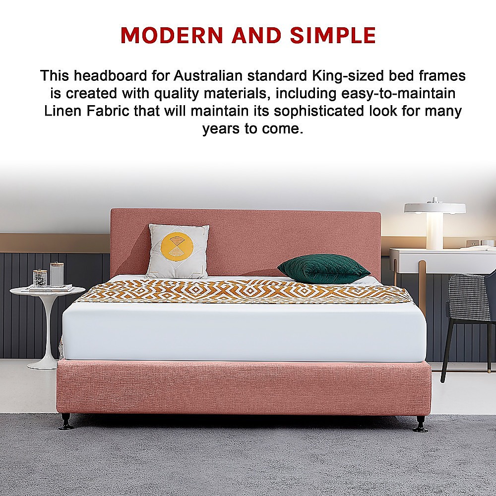 Linen Fabric King Bed Deluxe Headboard Bedhead - Pearl Copper Brown — image 5