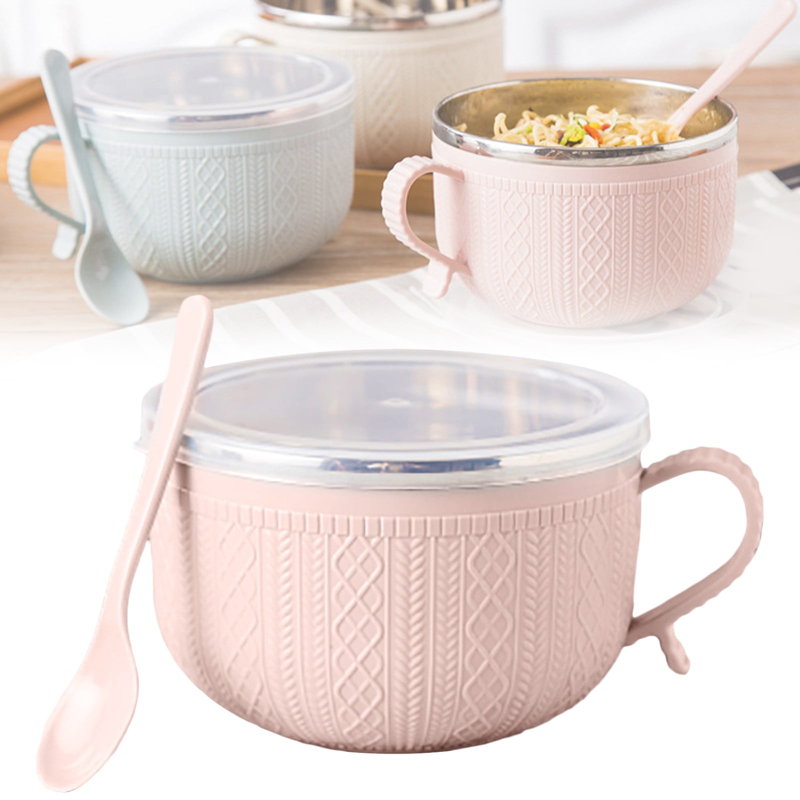Soup Bowl with Handle, Food‑Grade Microwave Safe Bowl for Cereal and Snacks, Heat‑Resistant, 9.5 × 14 cm, Pink — image 2