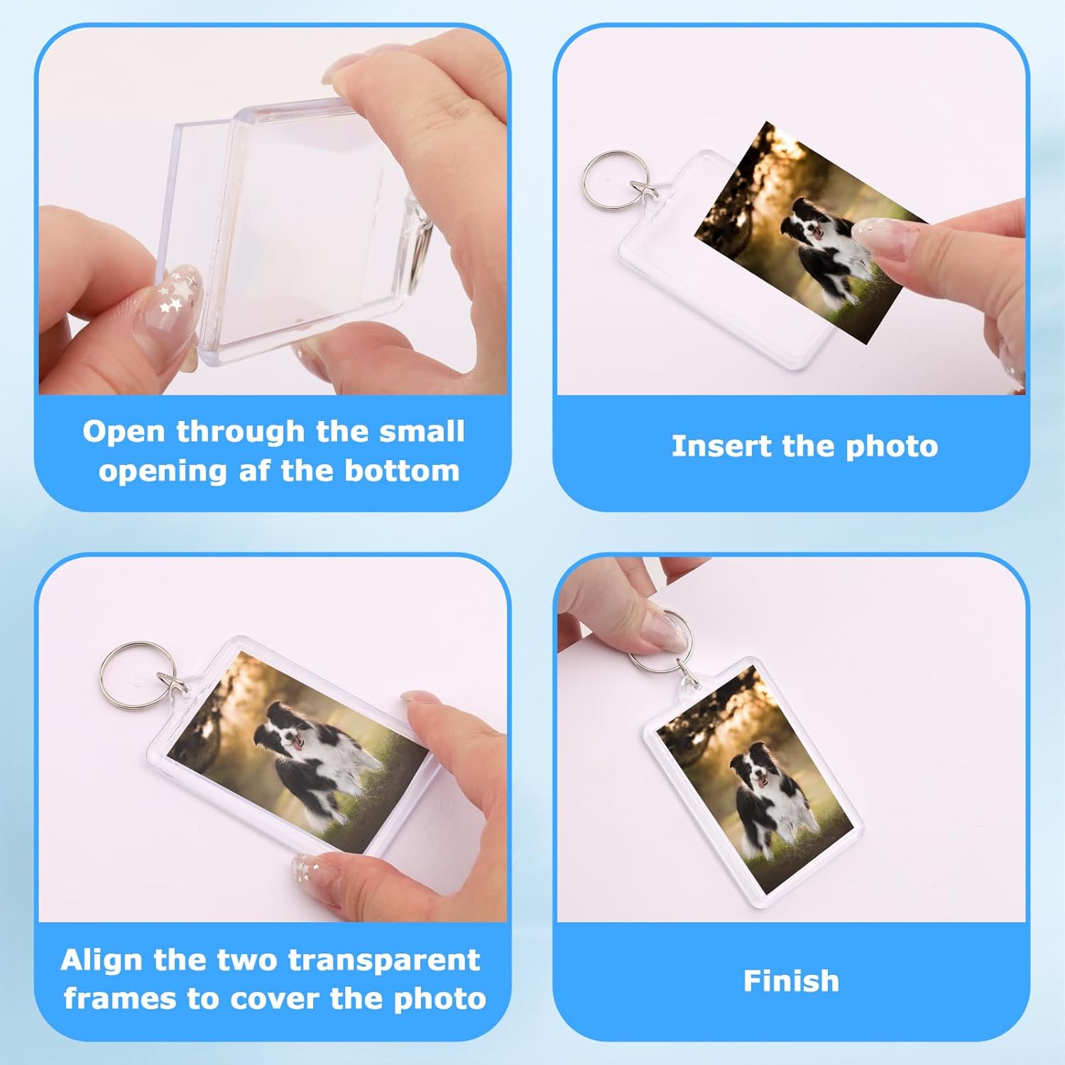 6-Pack Photo Keychain -2.75''x 1.97'' Acrylic Clear Keyrings Picture Frame Keychains - Double Sided Blank Photo Key Fob Holder with Split Ring for DIY — image 3