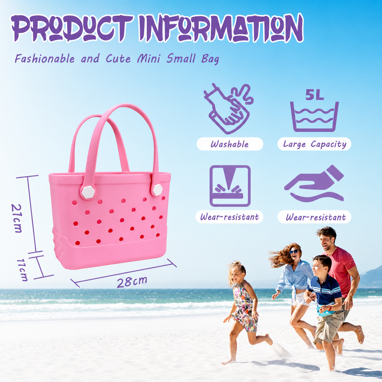 Waterproof Hexagon Mesh Beach Bag - Large Capacity Travel Storage Tote for Swimwear Towel Sunglasses - Pink Small 28x21x11cm โ image 6