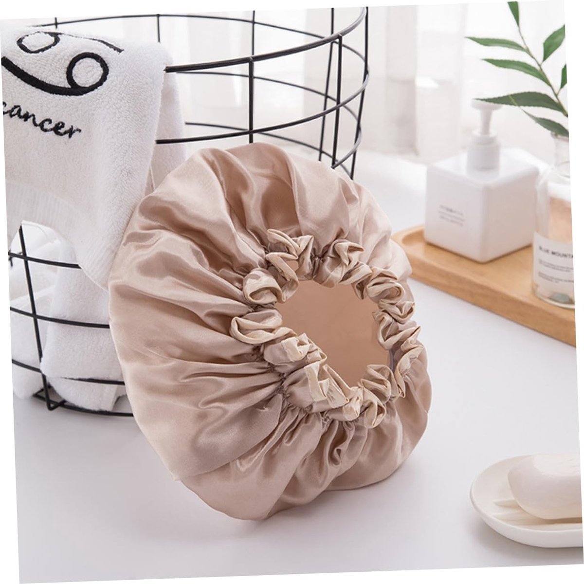 Four-Piece Double Layer Shower Cap Set - Hair Salon - Shower Cap Cover - Kitchen Cap - Pink - Gray - Brown - Light Pink - Women's Essential Bathroom Supplies — image 4