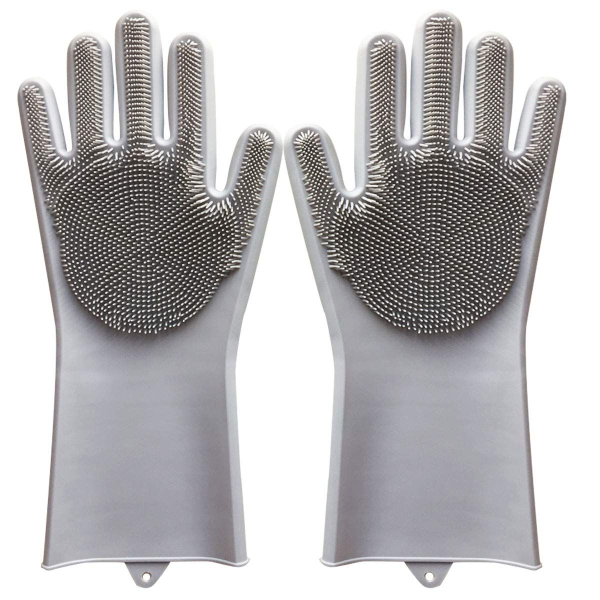 Reusable Silicone Dishwashing Gloves, Dishwashing Gloves with Scrubber, Household Kitchen Gloves, Pet Grooming