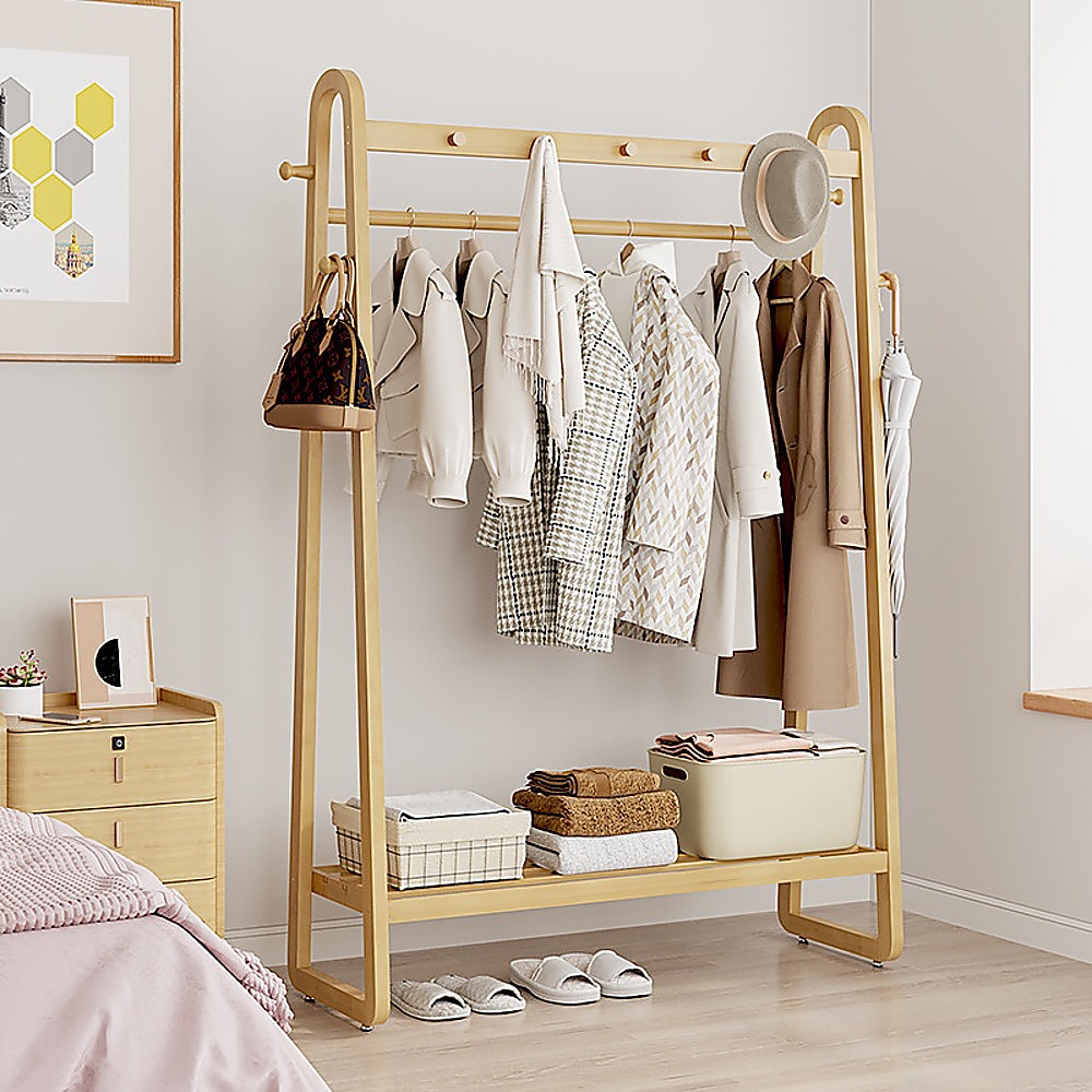Wood 160x100cm Clothes Rack Slim Stylish Space Saving โ image 2