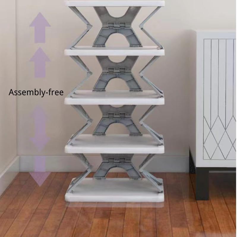 5 Tier Foldable Vertical Shoe Rack, X-Design Tall Shoes Organiser for Narrow Space, Corner Shelf for Single Dormitory Or Small Room — image 4