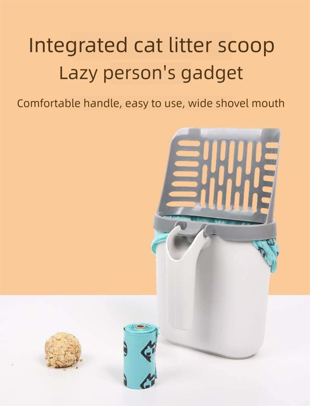 2-in-1 Cat Litter Scoop with Integrated Waste Bin & 1 Roll Refill Bags Detachable Sifter Shovel Anti-Reflux Baffle Grey β image 2